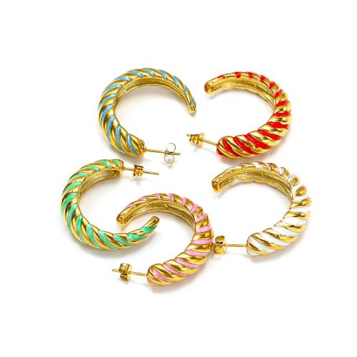 Titanium Steel  Earring, gold color plated, fashion jewelry & enamel, more colors for choice, 31x10mm, Sold By Pair