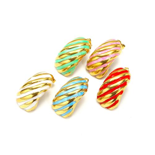 Titanium Steel  Earring, gold color plated, fashion jewelry & enamel, more colors for choice, 14x8mm, Sold By Pair