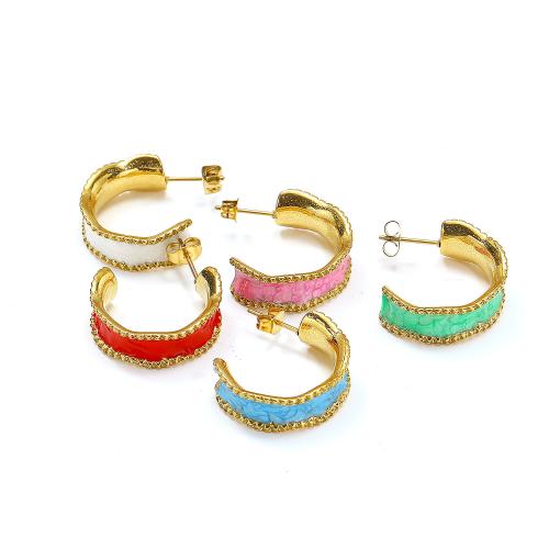 Boucle d'oreille Acier Titane, Placage de couleur d'or, bijoux de mode & émail, plus de couleurs à choisir, 22x8mm, Vendu par paire