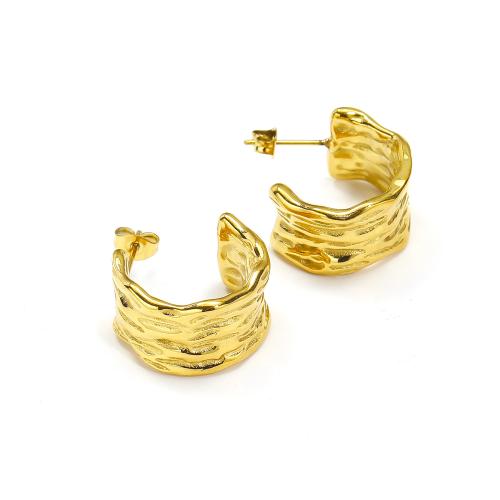 Titanium Steel  Earring, gold color plated, fashion jewelry, golden, Sold By Pair