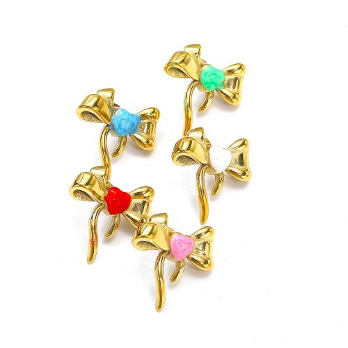 Titanium Steel  Earring, Bowknot, gold color plated, fashion jewelry & enamel, more colors for choice, 25x25mm, Sold By Pair