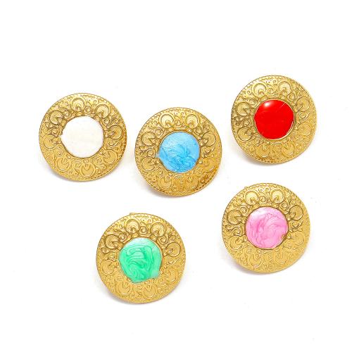 Titanium Steel  Earring, Round, gold color plated, fashion jewelry & enamel, more colors for choice, 23mm, Sold By Pair