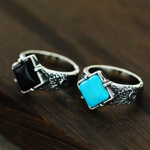 Titanium Steel Finger Ring, with Gemstone, silver color plated, fashion jewelry & different size for choice, more colors for choice, Sold By PC