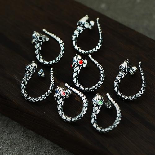 Titanium Steel  Earring, Snake, silver color plated, fashion jewelry & different size for choice & with rhinestone, more colors for choice, Sold By Pair