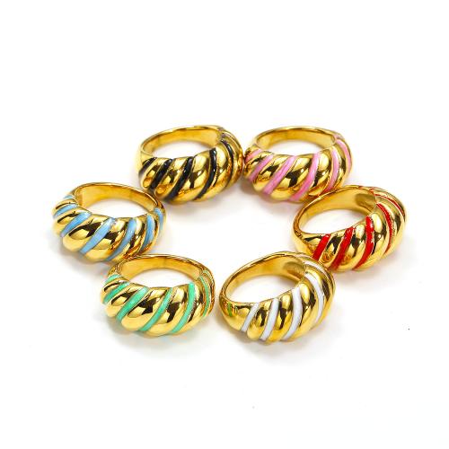 Titanium Steel Finger Ring, gold color plated, fashion jewelry & different size for choice & enamel, more colors for choice, Sold By PC