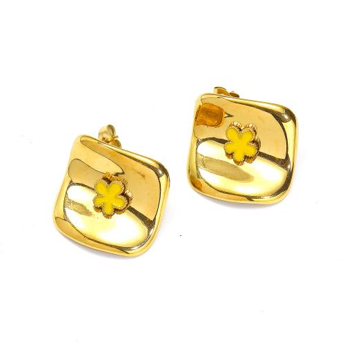 Titanium Steel  Earring, gold color plated, fashion jewelry & enamel, more colors for choice, 29x28mm, Sold By Pair