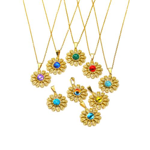 Collar de Acero Titanio, Partículas de acero, con Piedras preciosas, con 5cm extender cadena, chapado en color dorado, Joyería, más colores para la opción, 24x35mm, longitud:45 cm, Vendido por UD