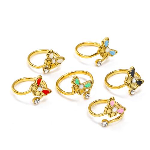 Titanium Steel Finger Ring, gold color plated, fashion jewelry & enamel & with rhinestone, more colors for choice, Sold By PC