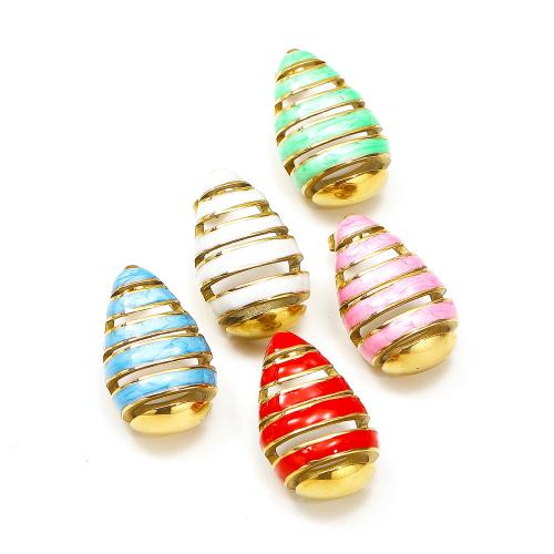 Titanium Steel  Earring, Teardrop, gold color plated, fashion jewelry & enamel, more colors for choice, 18x29mm, Sold By Pair