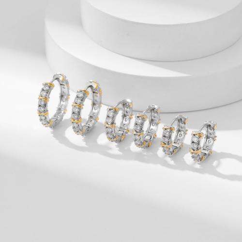 Boucles d'oreilles en laiton zircon cubique pavent, Placage, pavé de micro zircon & pour femme & deux tons, Vendu par paire