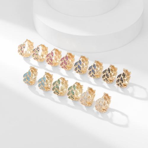 Cubic Zirconia Micro Pave Brass Earring, Leaf, plated, fashion jewelry & micro pave cubic zirconia & for woman, more colors for choice, Sold By Pair