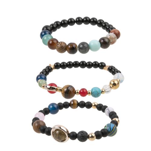 Gemstone Bracelets, Natural Stone, with Elastic Thread & Tibetan Style, handmade, fashion jewelry & Unisex & different styles for choice, mixed colors, Sold By PC