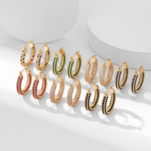 Befestiger Zirkonia Messing Ohrring, plattiert, Modeschmuck & Micro pave Zirkonia & für Frau, goldfarben, verkauft von Paar