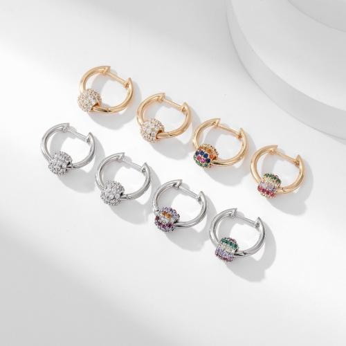 Boucles d'oreilles en laiton zircon cubique pavent, Placage, pavé de micro zircon & pour femme & creux, plus de couleurs à choisir, Vendu par paire