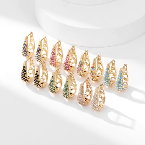 Cúbicos Circonia Pendiente Latón Micro pavimenta, metal, chapado, micro arcilla de zirconia cúbica & para mujer & hueco, dorado, Vendido por Par