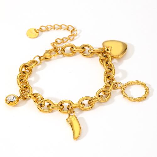 Pulsera de Acero Inoxidable, acero inoxidable 304, con 5cm extender cadena, chapado, para mujer & con diamantes de imitación & hueco, más colores para la opción, longitud:16 cm, Vendido por UD