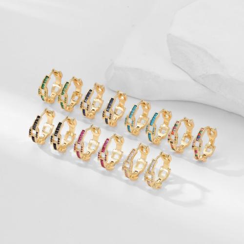 Boucles d'oreilles en laiton zircon cubique pavent, Placage de couleur d'or, pavé de micro zircon & pour femme & creux, Vendu par paire