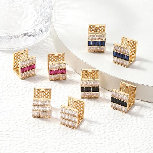 Cubic Zirconia Micro Pave Brass Earring, fashion jewelry & micro pave cubic zirconia & for woman, golden, Sold By Pair