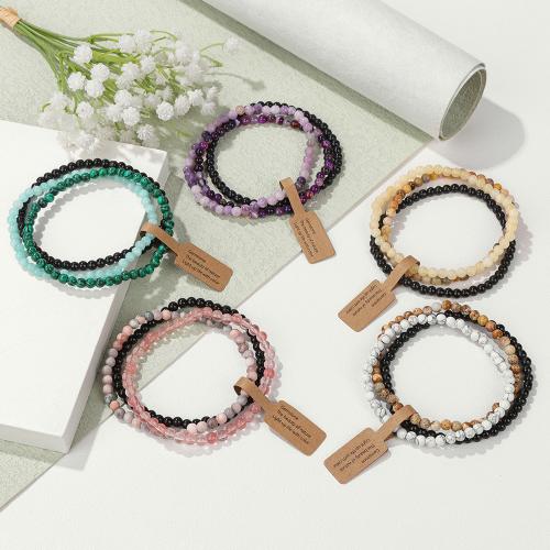 Gemstone Bracelets, Natural Stone, with Elastic Thread, handmade, three layers & different materials for choice & for woman, Length:19 cm, Sold By PC