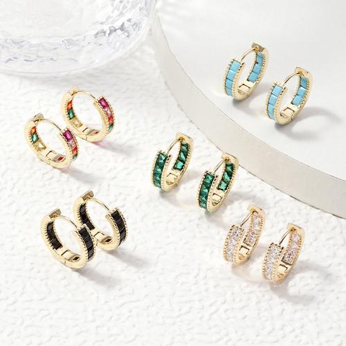 Boucles d'oreilles en laiton zircon cubique pavent, bijoux de mode & pavé de micro zircon & pour femme, doré, Vendu par paire