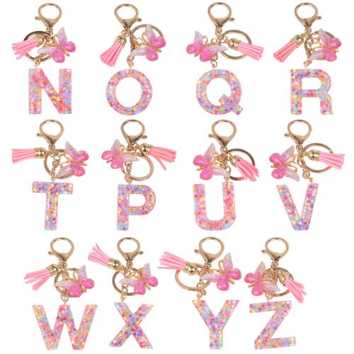 Iron Key Clasp, with Sequins & Resin, epoxy gel, portable & letters are from A to Z & multifunctional & different styles for choice, pink, Sold By PC