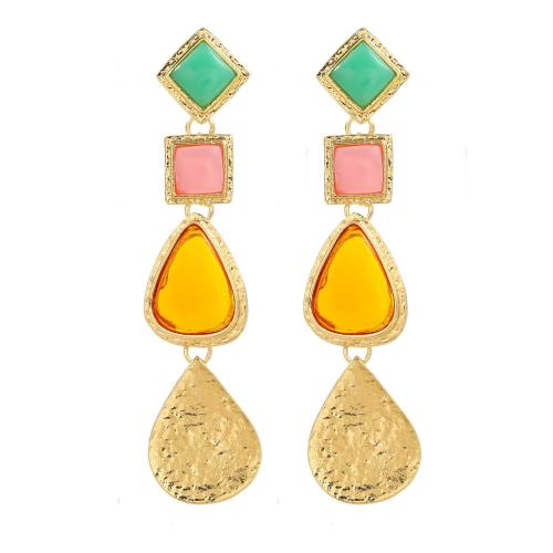 Tibetan Style Stud Earring, with Resin, Bohemian style & for woman, golden, Sold By Pair