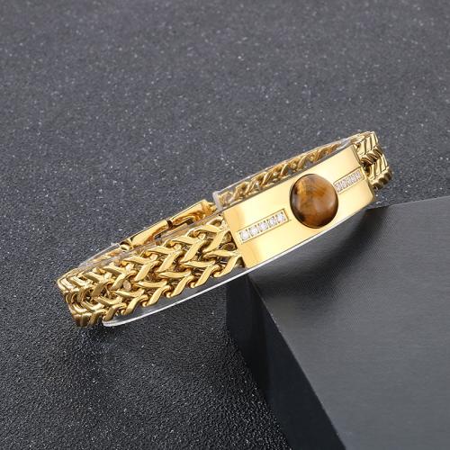 Pulsera de Acero Inoxidable, acero inoxidable 304, con Ojo de tigre, para hombre & con diamantes de imitación, más colores para la opción, Vendido por UD