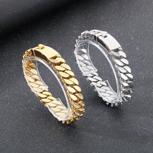 Stainless Steel Jewelry Bracelet, 304 Stainless Steel, Vacuum Ion Plating, for man & with rhinestone, more colors for choice, Sold By PC