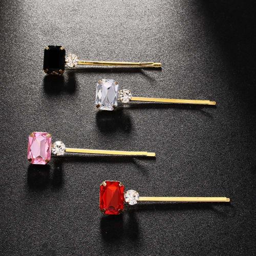 Hair Slide, Brass, for woman & with rhinestone, more colors for choice, 70x18mm, Sold By PC