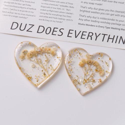 Mobile Phone DIY Decoration, Resin, with Dried Flower, Heart, epoxy gel, 34x33mm, Sold By PC