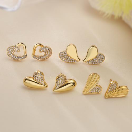 Cubic Zirconia Micro Pave Brass Earring, Heart, gold color plated, different styles for choice & micro pave cubic zirconia & for woman, more colors for choice, nickel, lead & cadmium free, Sold By Pair