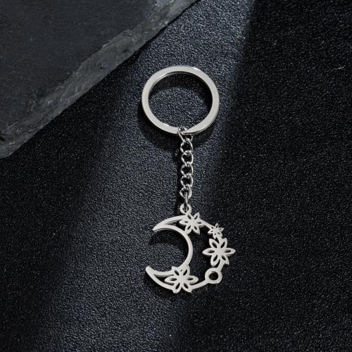 Stainless Steel Key Clasp, 304 Stainless Steel, Moon, silver color plated, fashion jewelry, Sold By PC