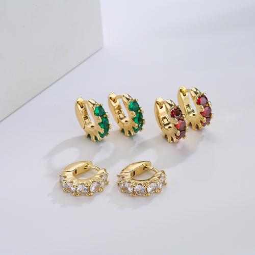 Boucles d'oreilles en laiton zircon cubique pavent, Placage de couleur d'or, pavé de micro zircon & pour femme, plus de couleurs à choisir, protéger l'environnement, sans nickel, plomb et cadmium, Vendu par paire