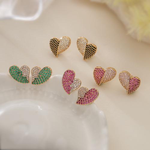 Cubic Zirconia Micro Pave Brass Earring, Heart, gold color plated, micro pave cubic zirconia & for woman, more colors for choice, Sold By Pair