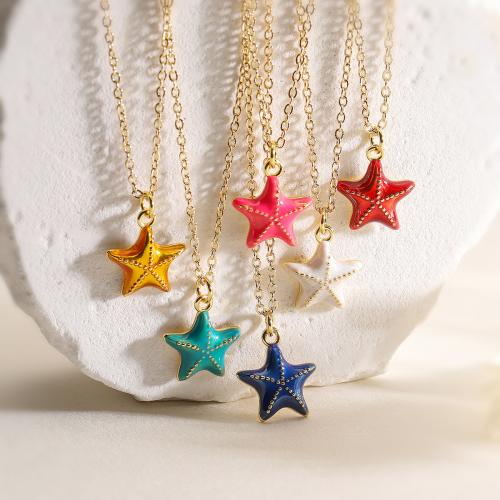 Brass Necklace, Starfish, gold color plated, for woman & enamel, more colors for choice, nickel, lead & cadmium free, Sold By PC