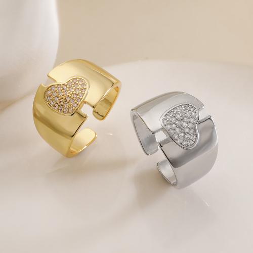 Cúbicos Circonia Micro Pave anillo de latón, metal, Corazón, chapado, micro arcilla de zirconia cúbica & para mujer, más colores para la opción, libre de níquel, plomo & cadmio, Vendido por UD