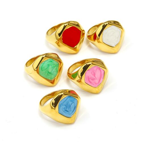 Titanium Steel Finger Ring, gold color plated, fashion jewelry & different size for choice & enamel, more colors for choice, Sold By PC