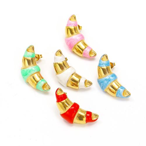 Titanium Steel  Earring, gold color plated, fashion jewelry & enamel, more colors for choice, 14x32mm, Sold By Pair