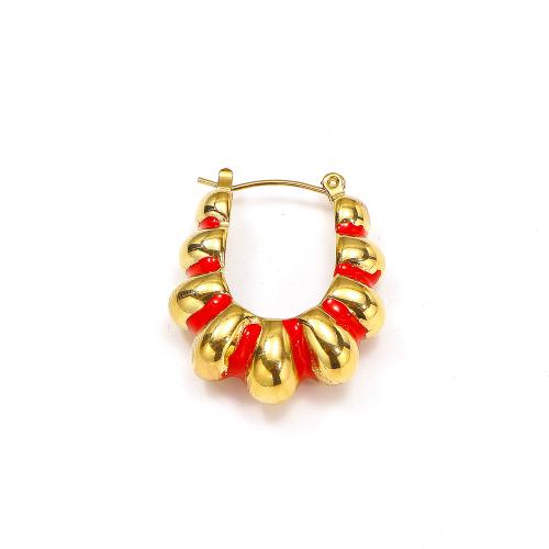 Boucle d'oreille Acier Titane, Placage de couleur d'or, bijoux de mode & émail, plus de couleurs à choisir, Vendu par paire