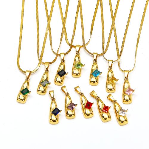 Titanium Steel Necklace, with 5cm extender chain, gold color plated, fashion jewelry & with rhinestone, more colors for choice, 14x39mm, Length:50 cm, Sold By PC