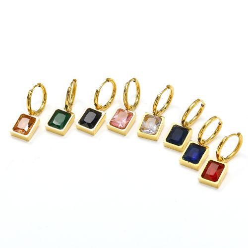 Titanium Steel  Earring, gold color plated, fashion jewelry & micro pave cubic zirconia, more colors for choice, 10x28mm, Sold By Pair