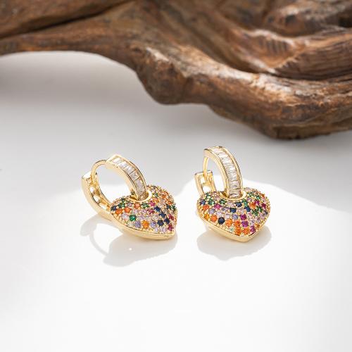 Boucles d'oreilles en laiton zircon cubique pavent, coeur, Placage, styles différents pour le choix & pavé de micro zircon & pour femme, doré, Vendu par paire