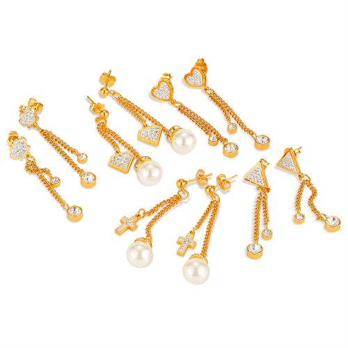 Boucle d'oreille de gaujon en acier inoxydable, Acier inoxydable 304, Placage, styles différents pour le choix & pavé de micro zircon & pour femme, doré, Vendu par paire