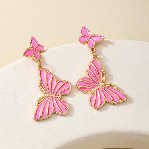 Tibetan Style Stud Earring, Butterfly, plated, for woman & enamel, more colors for choice, Sold By Pair