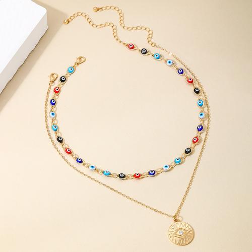 Tibetan Style Jewelry Necklace, plated, micro pave cubic zirconia & for woman & enamel, gold, Sold By PC