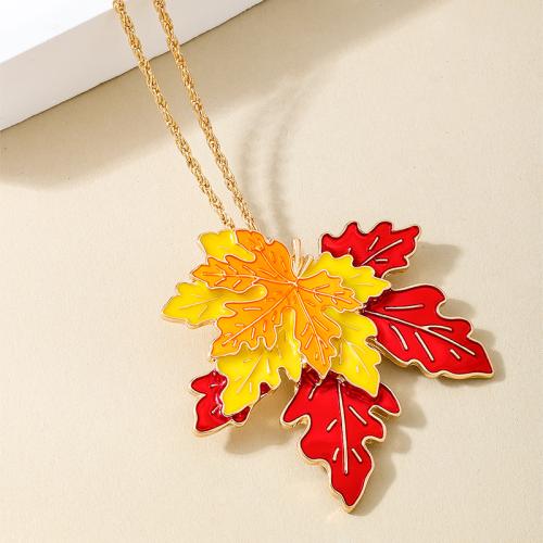 Tibetan Style Jewelry Necklace, Maple Leaf, plated, for woman & enamel, gold, Sold By PC