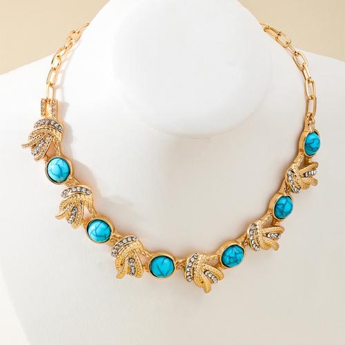 Tibetan Style Jewelry Necklace, with Turquoise, plated, micro pave cubic zirconia & for woman, gold, Sold By PC