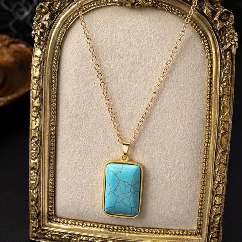 Collier de bijoux en alliage de zinc, avec turquoise synthétique, Placage, pour femme, Or, Vendu par PC