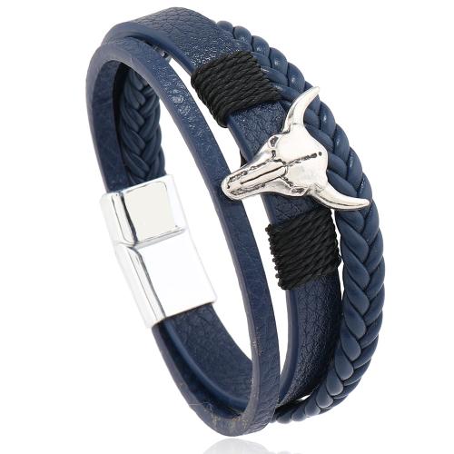 PU Leather Cord Bracelets, with Tibetan Style, multilayer & for man, more colors for choice, Sold By PC