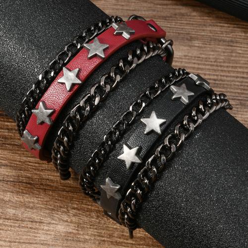 PU Leather Cord Bracelets, with Tibetan Style, plated, punk style & for man, more colors for choice, Sold By PC